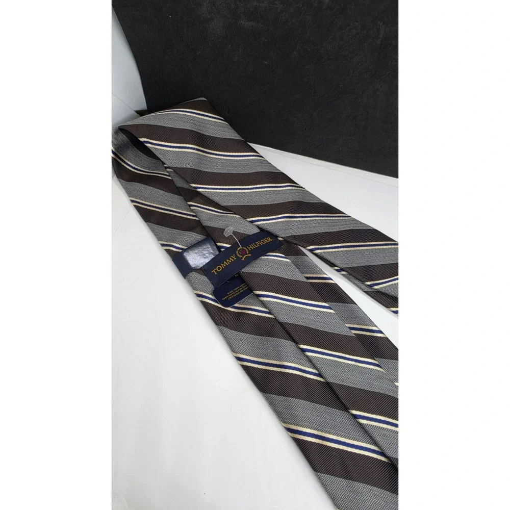 Tommy Hilfiger Brown Gray Stripe Men's Dress 100% Silk Tie Necktie New With Tag